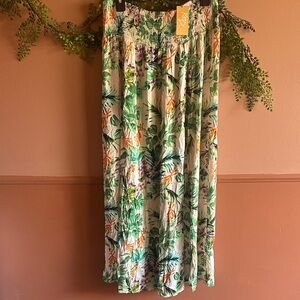 Green and Orange Floral Maxi Skirt with both side slits